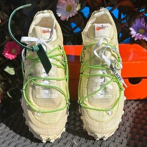 Nike X Off-White Cream and Green Sneakers